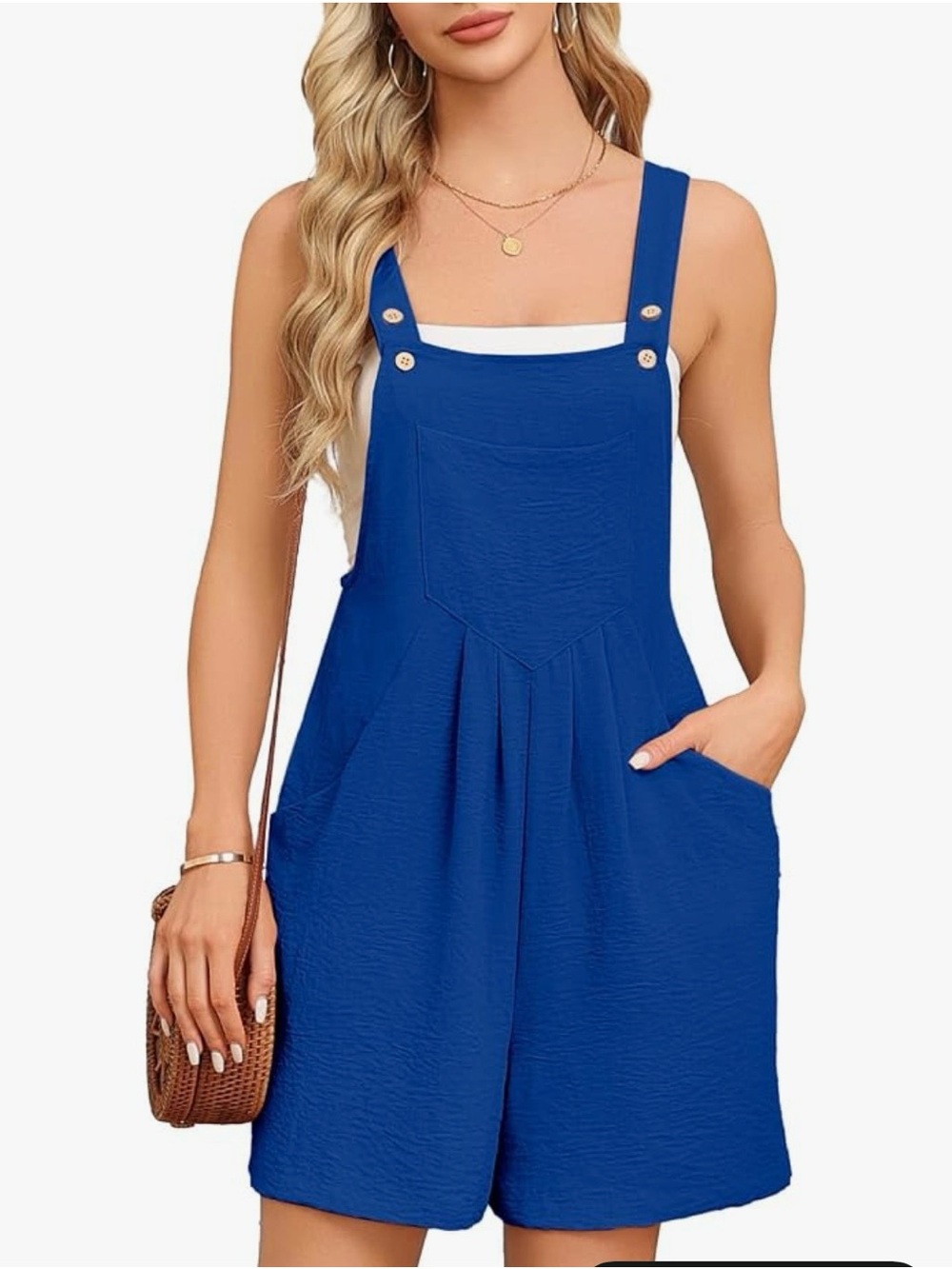 Women's Royal Blue Short Denim-Style Overalls